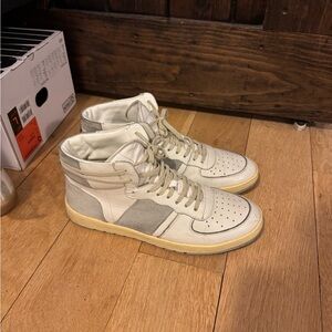 Stylish White and Gray Men's High-Top Sneakers